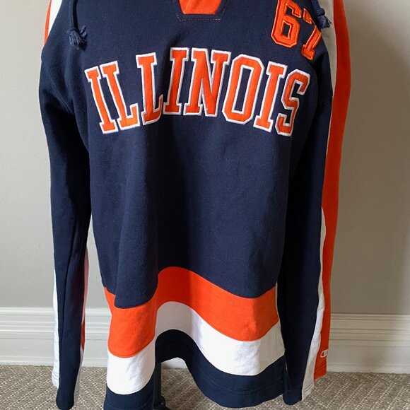 U of ILLINOIS Champion HOCKEY HOODIE 67, size M used once! Lace Hood (mens S) - Picture 13 of 15